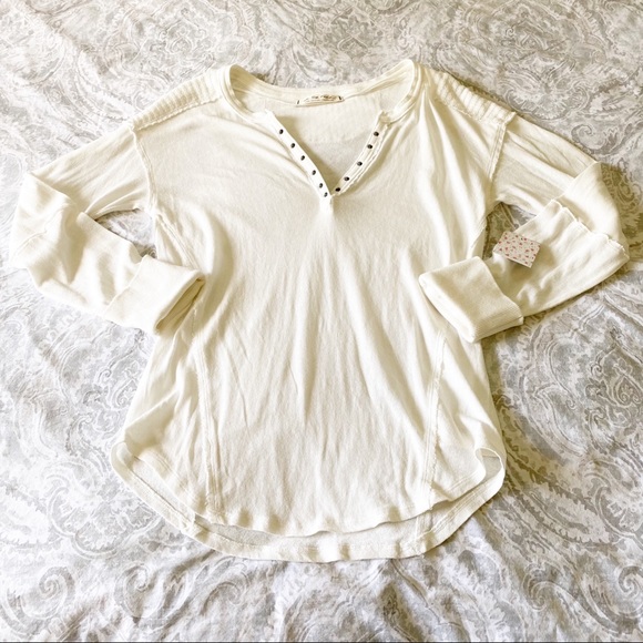 FREE PEOPLE Military Mix Henley Ivory Combo Large - Picture 2 of 9